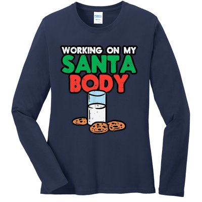 Working On My Santa Body Funny Christmas Cookies Ladies Long Sleeve Shirt