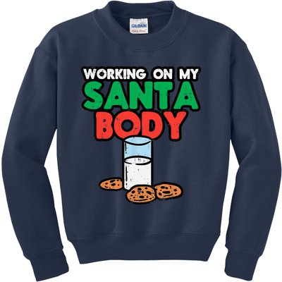 Working On My Santa Body Funny Christmas Cookies Kids Sweatshirt