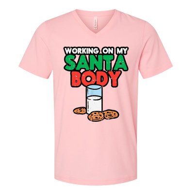 Working On My Santa Body Funny Christmas Cookies V-Neck T-Shirt