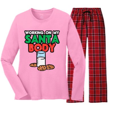 Working On My Santa Body Funny Christmas Cookies Women's Long Sleeve Flannel Pajama Set 