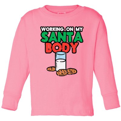 Working On My Santa Body Funny Christmas Cookies Toddler Long Sleeve Shirt