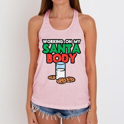 Working On My Santa Body Funny Christmas Cookies Women's Knotted Racerback Tank