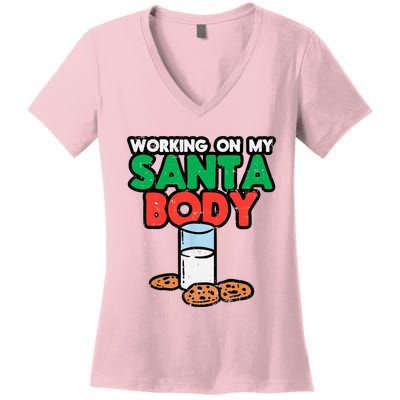 Working On My Santa Body Funny Christmas Cookies Women's V-Neck T-Shirt