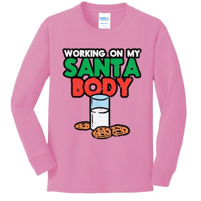 Working On My Santa Body Funny Christmas Cookies Kids Long Sleeve Shirt