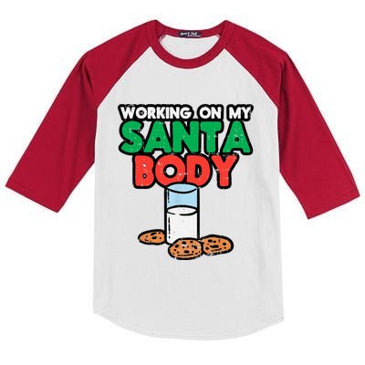 Working On My Santa Body Funny Christmas Cookies Kids Colorblock Raglan Jersey