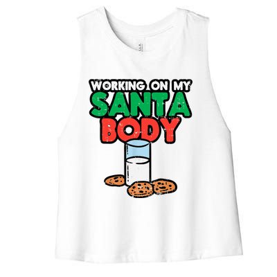 Working On My Santa Body Funny Christmas Cookies Women's Racerback Cropped Tank