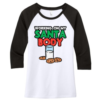 Working On My Santa Body Funny Christmas Cookies Women's Tri-Blend 3/4-Sleeve Raglan Shirt