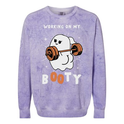 Working On My Booty Halloween Gym Cute Boo Ghost Fitness Colorblast Crewneck Sweatshirt