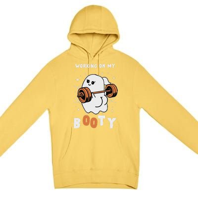 Working On My Booty Halloween Gym Cute Boo Ghost Fitness Premium Pullover Hoodie