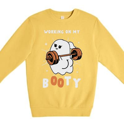 Working On My Booty Halloween Gym Cute Boo Ghost Fitness Premium Crewneck Sweatshirt