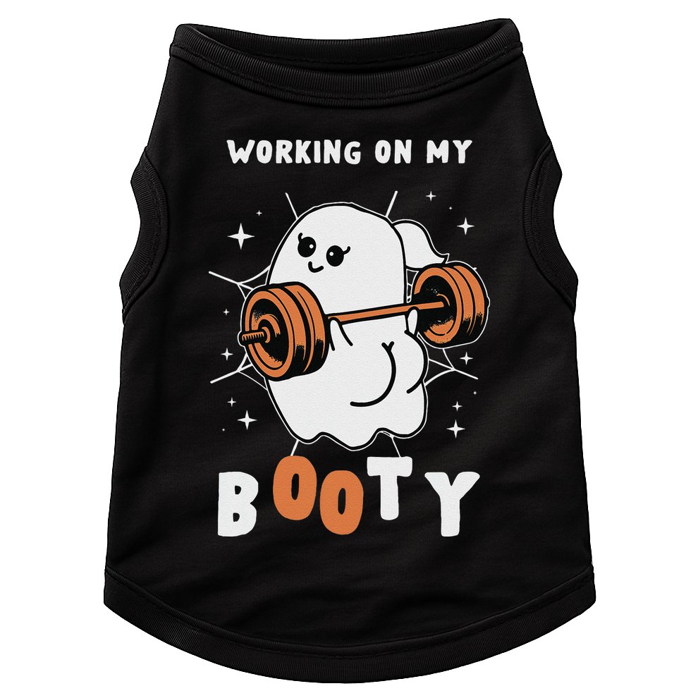 Working On My Booty Halloween Gym Cute Boo Ghost Fitness Doggie Tank