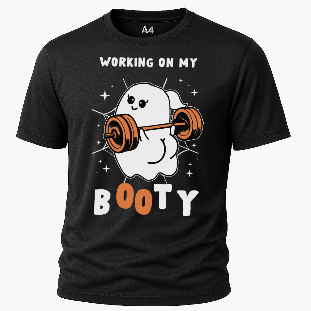 Working On My Booty Halloween Gym Cute Boo Ghost Fitness Cooling Performance Crew T-Shirt