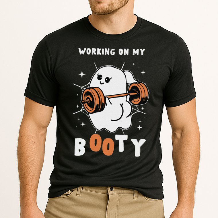 Working On My Booty Halloween Gym Cute Boo Ghost Fitness Cooling Performance Crew T-Shirt