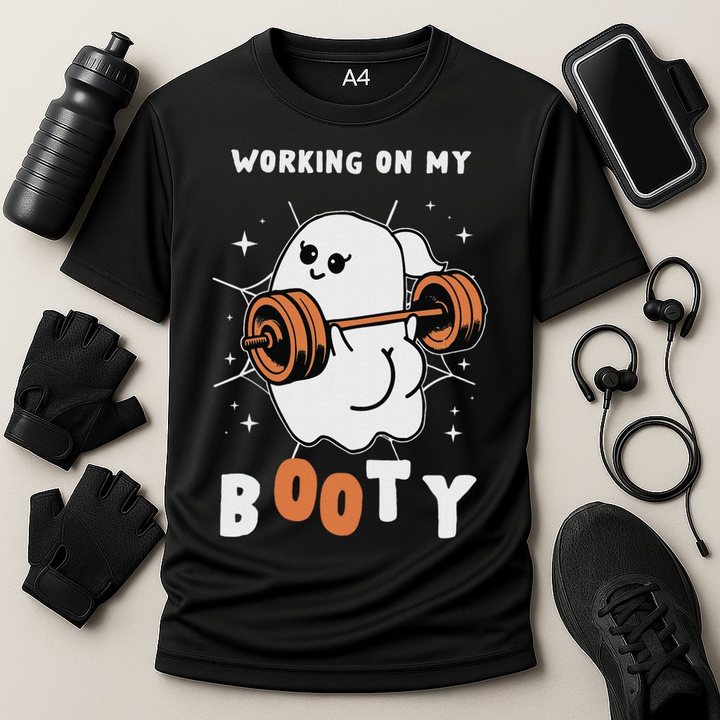Working On My Booty Halloween Gym Cute Boo Ghost Fitness Cooling Performance Crew T-Shirt