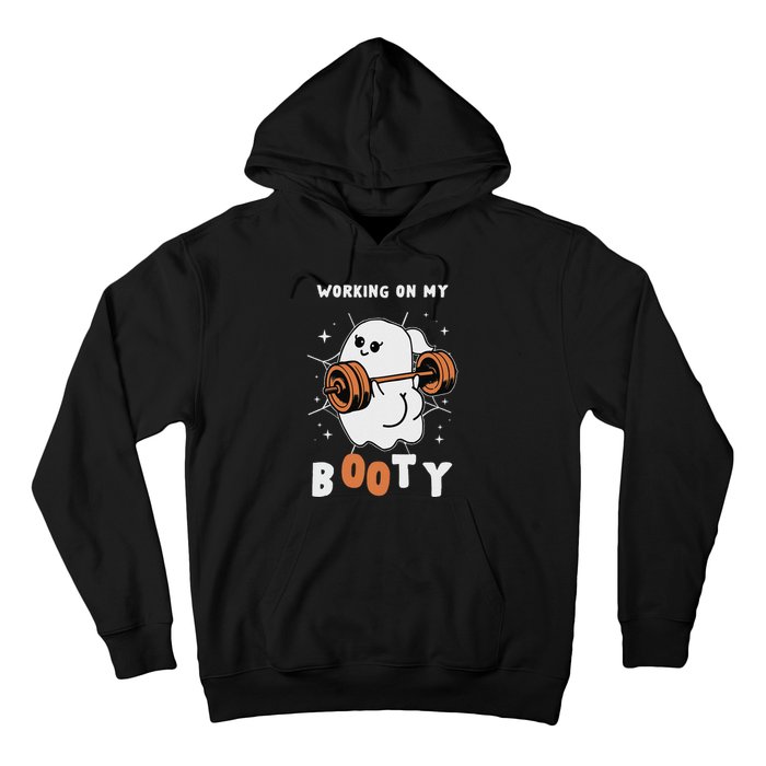 Working On My Booty Halloween Gym Cute Boo Ghost Fitness Hoodie