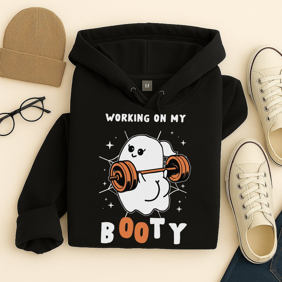 Working On My Booty Halloween Gym Cute Boo Ghost Fitness Hoodie