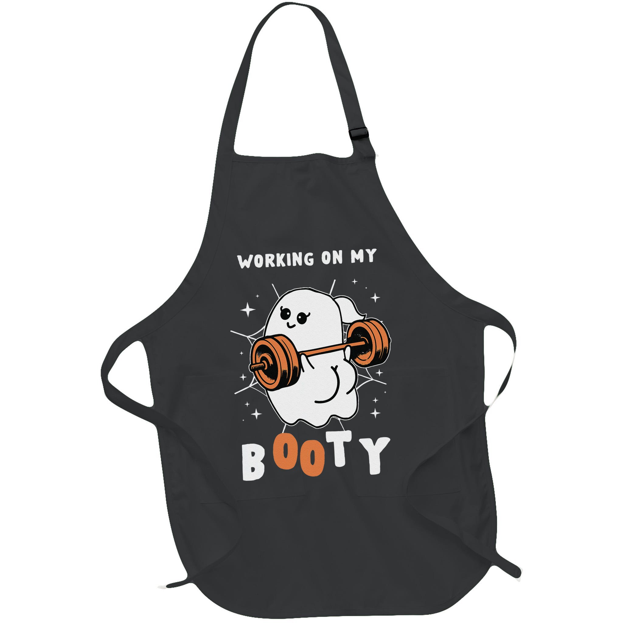 Working On My Booty Halloween Gym Cute Boo Ghost Fitness Apron