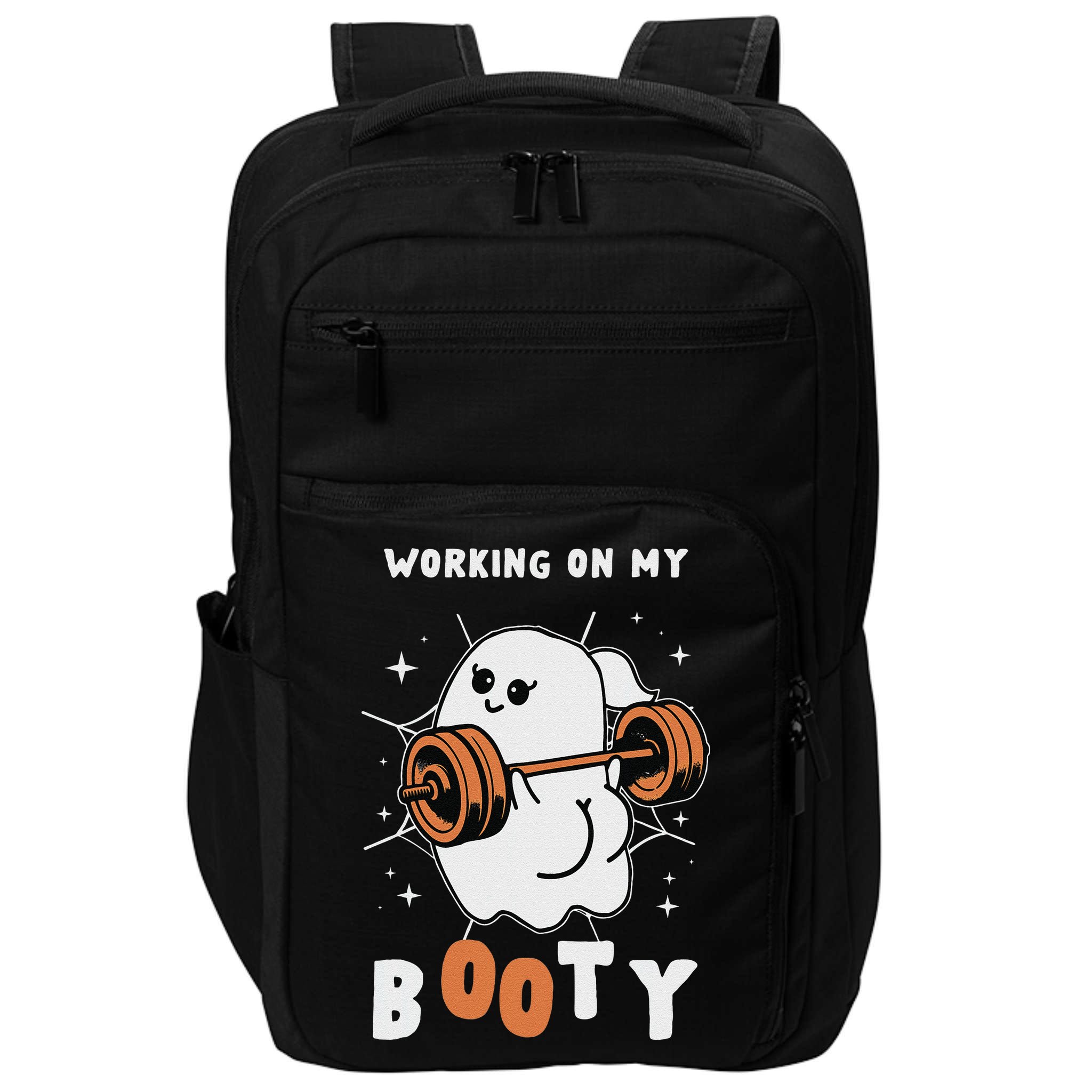 Working On My Booty Halloween Gym Cute Boo Ghost Fitness Impact Tech Backpack