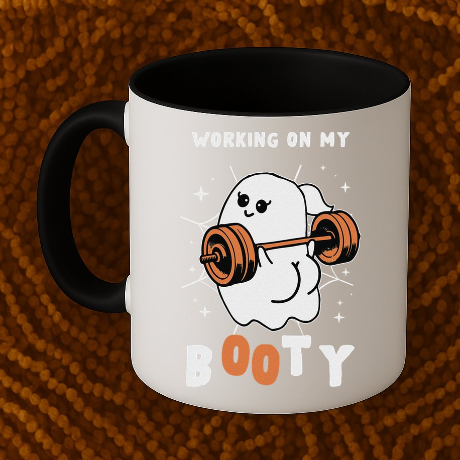 Working On My Booty Halloween Gym Cute Boo Ghost Fitness Mug