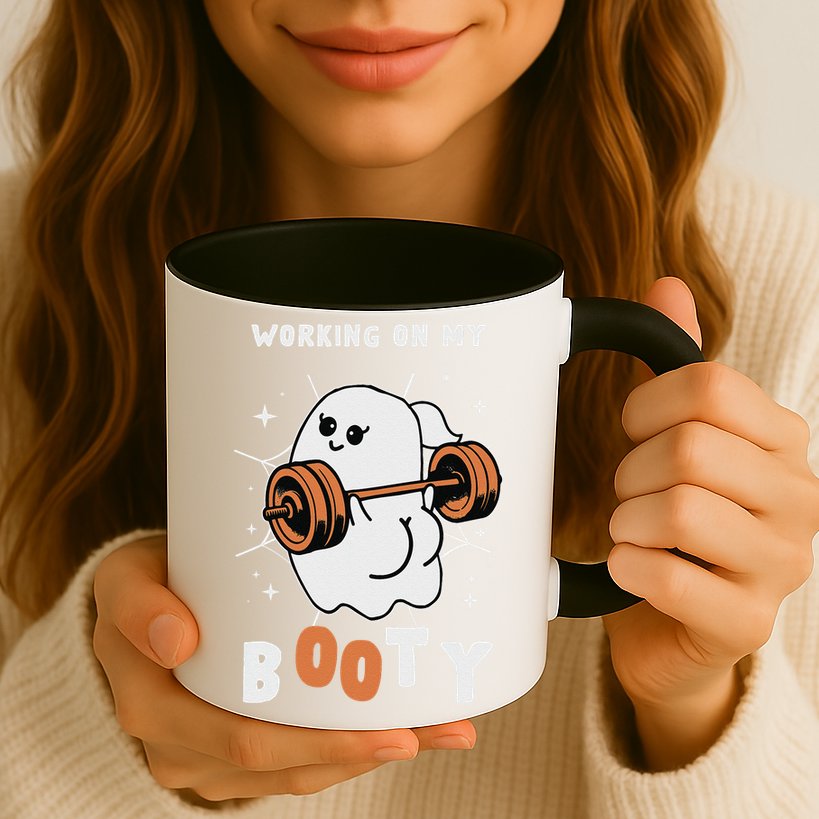 Working On My Booty Halloween Gym Cute Boo Ghost Fitness Mug