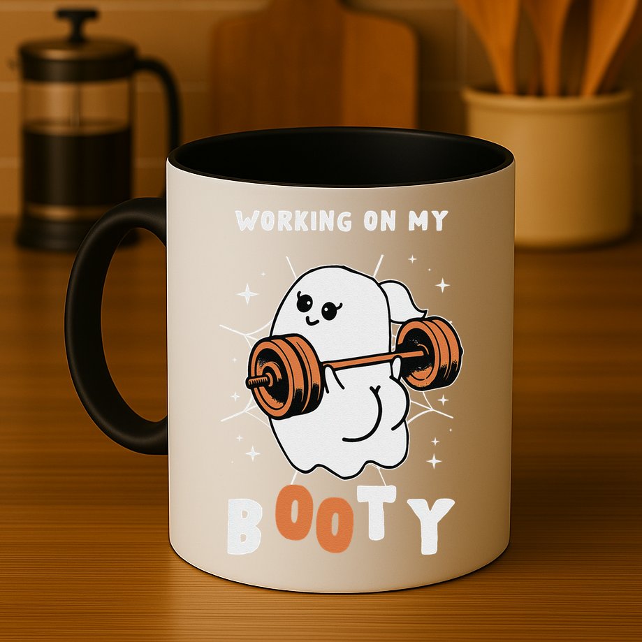 Working On My Booty Halloween Gym Cute Boo Ghost Fitness Mug