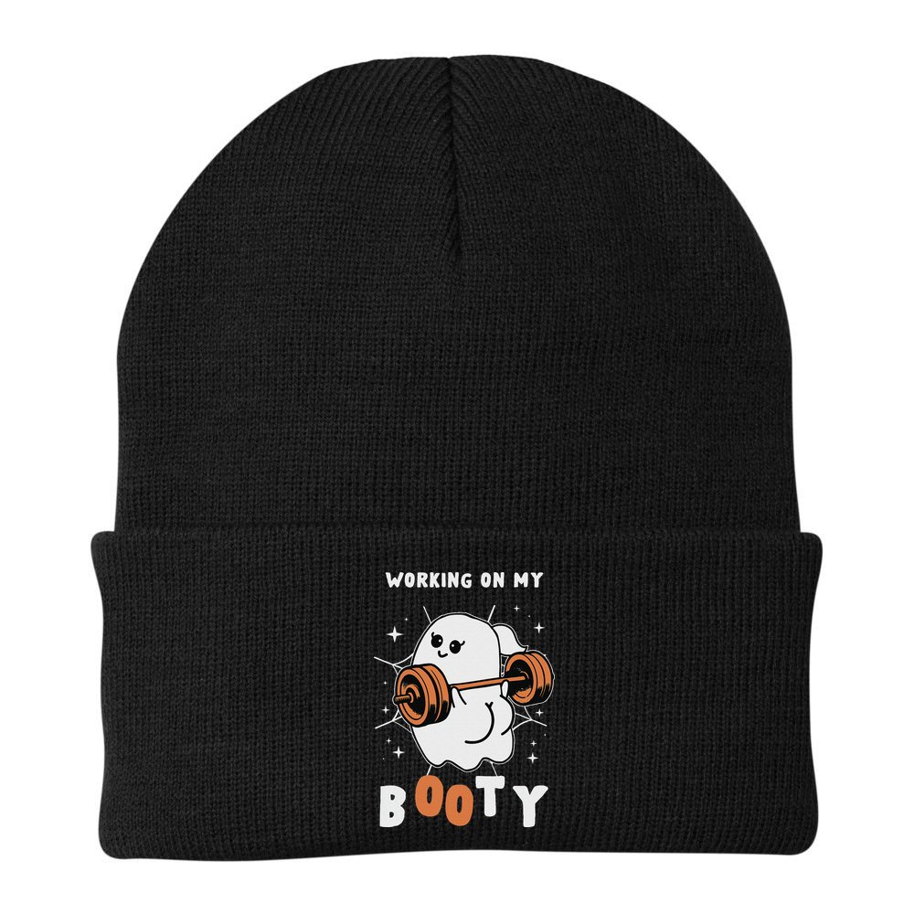 Working On My Booty Halloween Gym Cute Boo Ghost Fitness Beanie