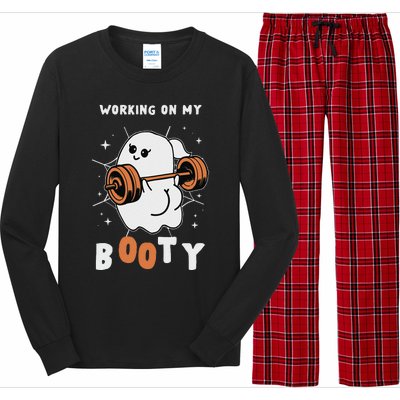 Working On My Booty Halloween Gym Cute Boo Ghost Fitness Long Sleeve Pajama Set