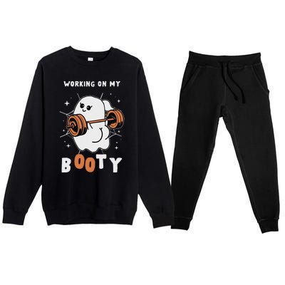 Working On My Booty Halloween Gym Cute Boo Ghost Fitness Premium Crewneck Sweatsuit Set