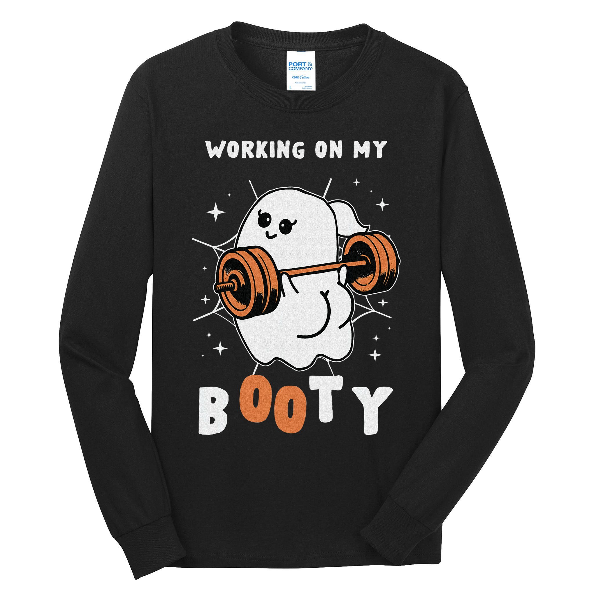 Working On My Booty Halloween Gym Cute Boo Ghost Fitness Tall Long Sleeve T-Shirt