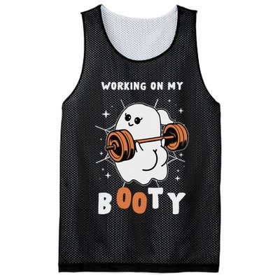 Working On My Booty Halloween Gym Cute Boo Ghost Fitness Mesh Reversible Basketball Jersey Tank