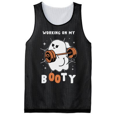 Working On My Booty Halloween Gym Cute Boo Ghost Fitness Mesh Reversible Basketball Jersey Tank