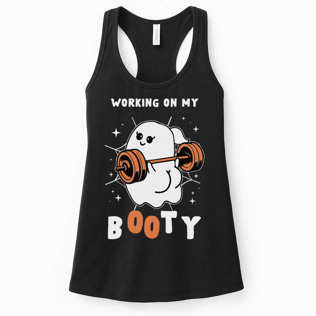 Working On My Booty Halloween Gym Cute Boo Ghost Fitness Womens Tank Top