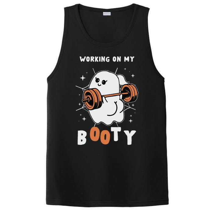 Working On My Booty Halloween Gym Cute Boo Ghost Fitness PosiCharge Competitor Tank