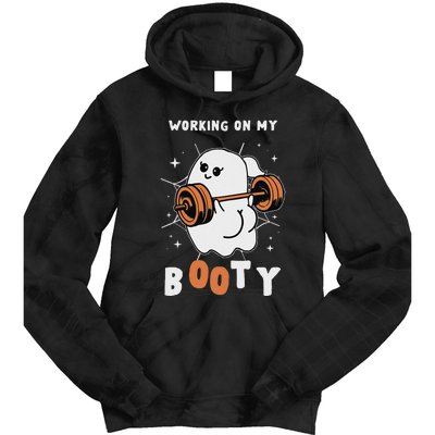 Working On My Booty Halloween Gym Cute Boo Ghost Fitness Tie Dye Hoodie