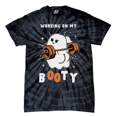 Working On My Booty Halloween Gym Cute Boo Ghost Fitness Tie-Dye T-Shirt