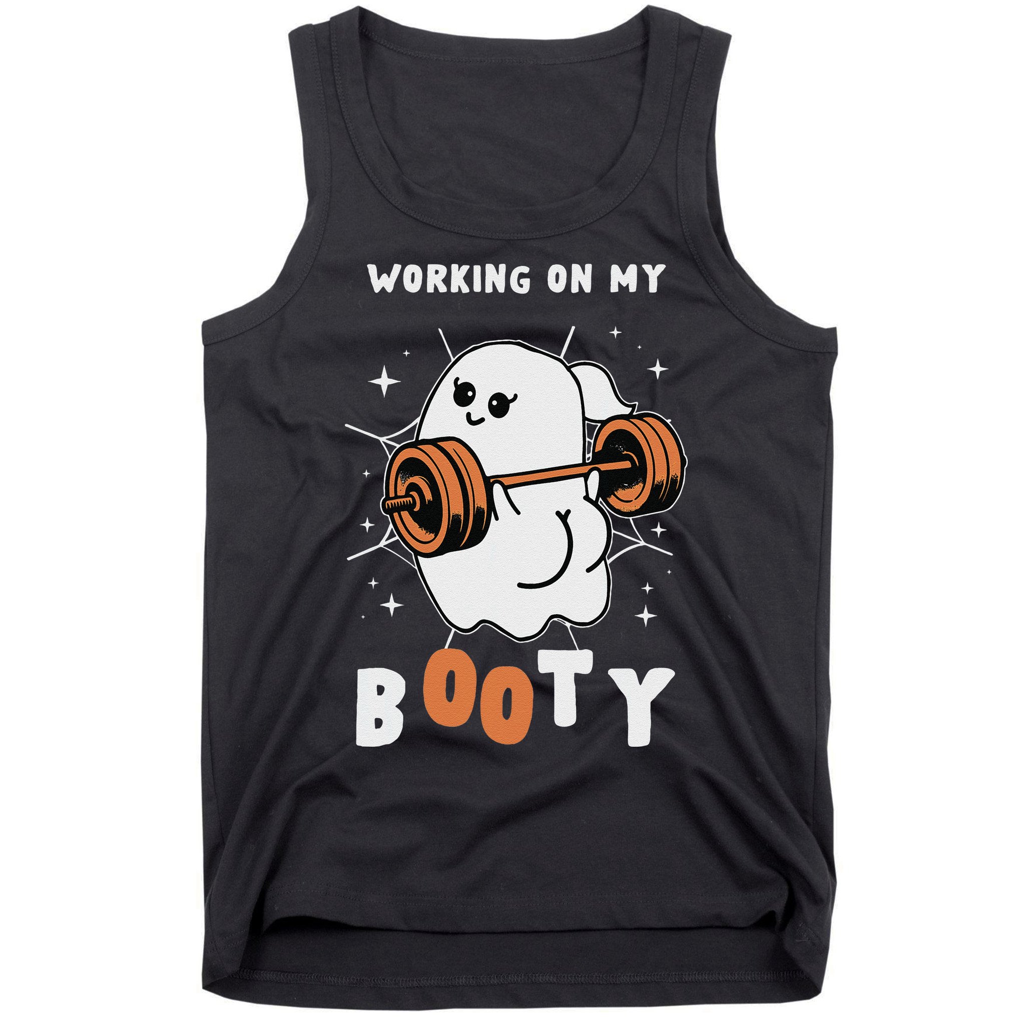 Working On My Booty Halloween Gym Cute Boo Ghost Fitness Tank Top