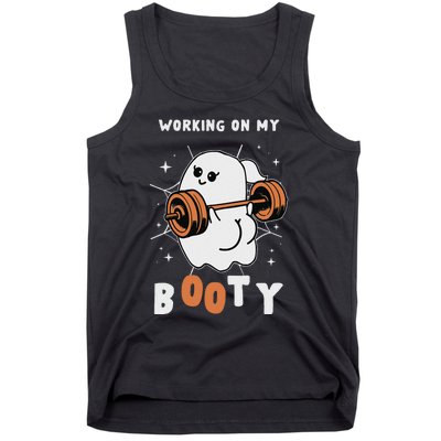 Working On My Booty Halloween Gym Cute Boo Ghost Fitness Tank Top