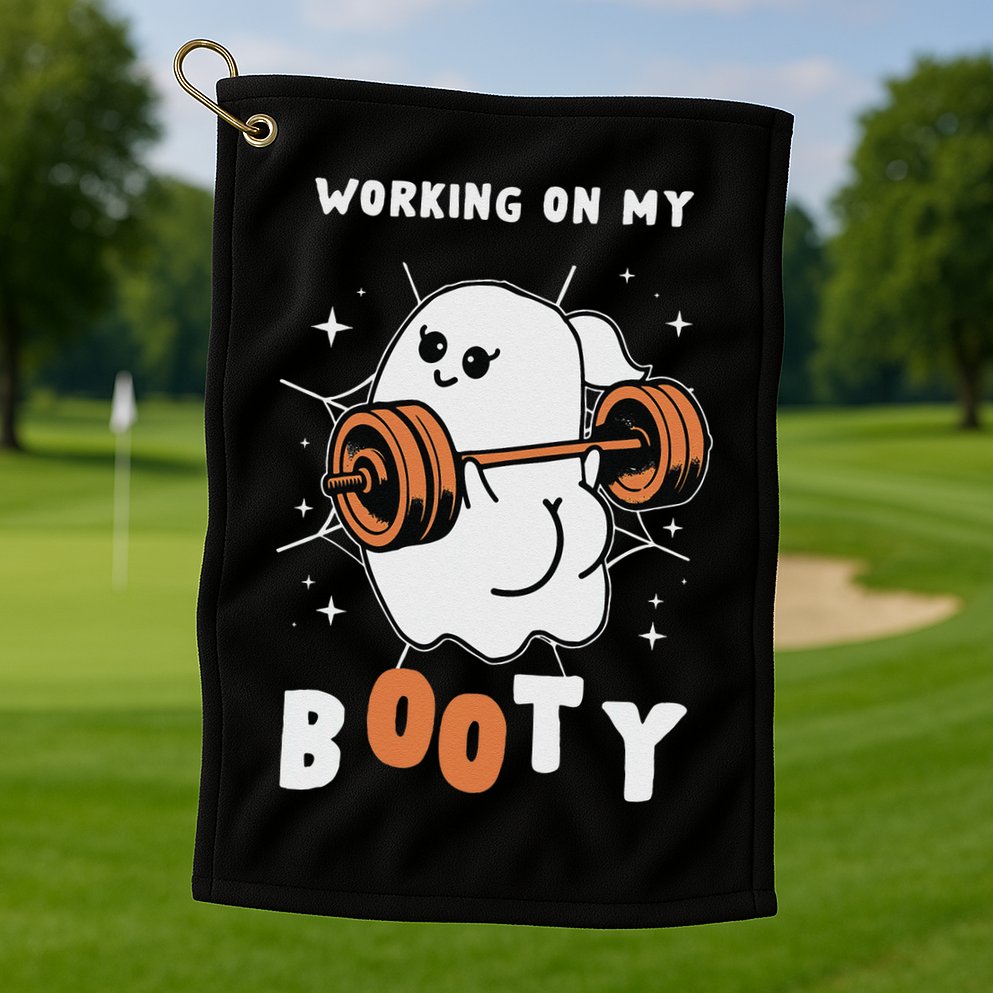 Working On My Booty Halloween Gym Cute Boo Ghost Fitness Golf Towel