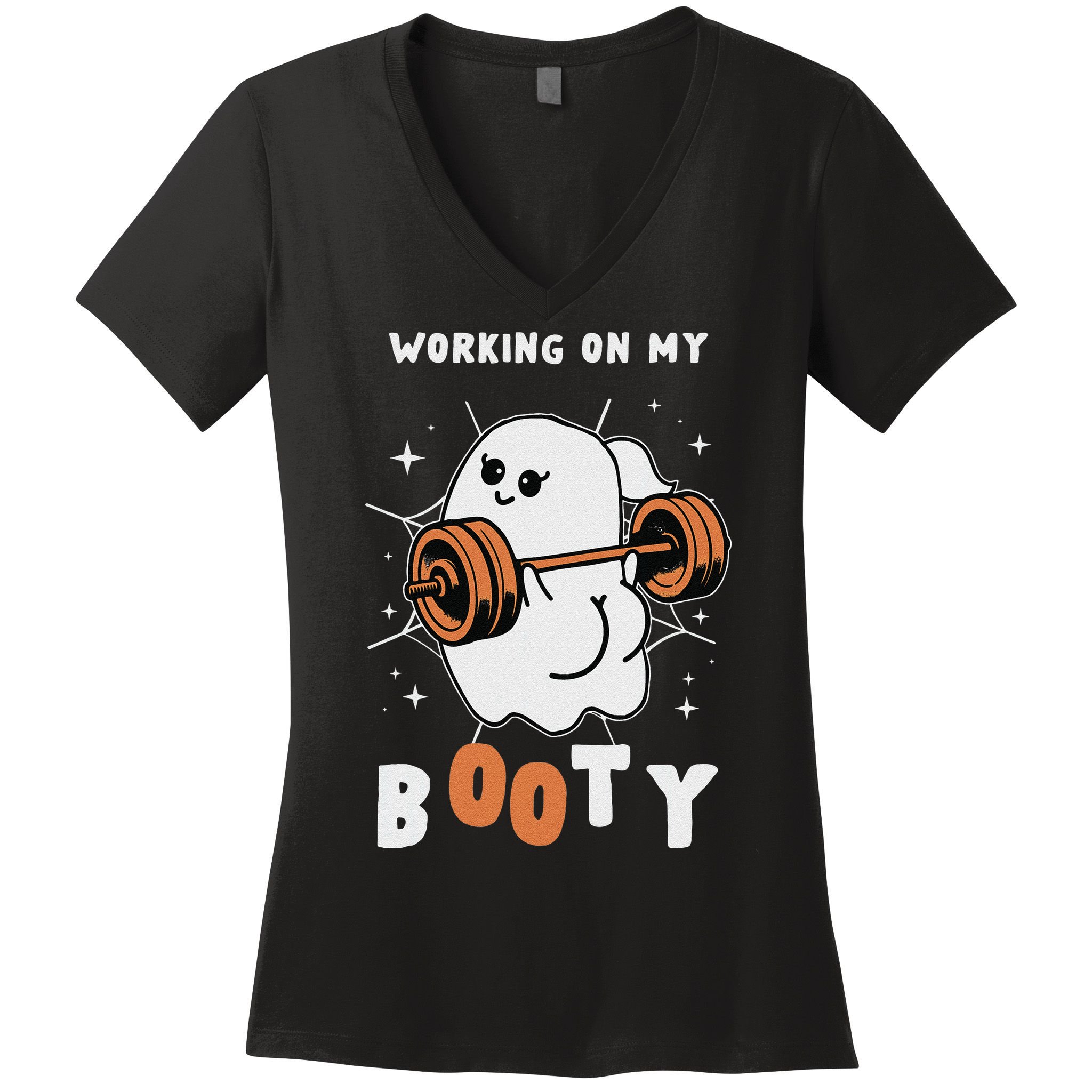 Working On My Booty Halloween Gym Cute Boo Ghost Fitness Women's V-Neck T-Shirt