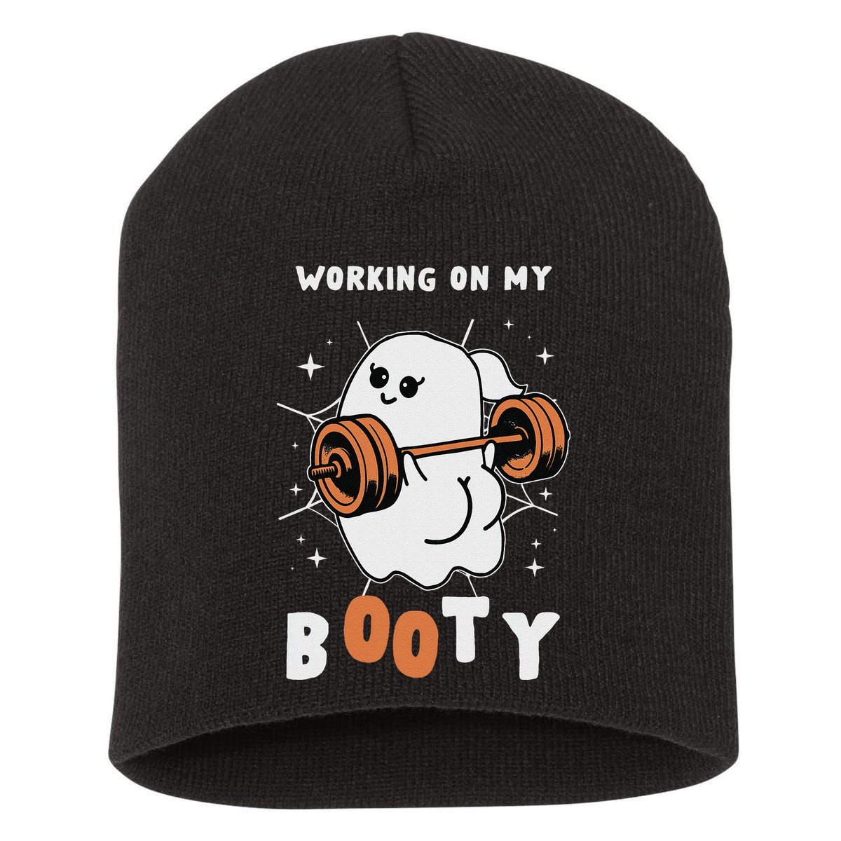 Working On My Booty Halloween Gym Cute Boo Ghost Fitness Short Acrylic Beanie