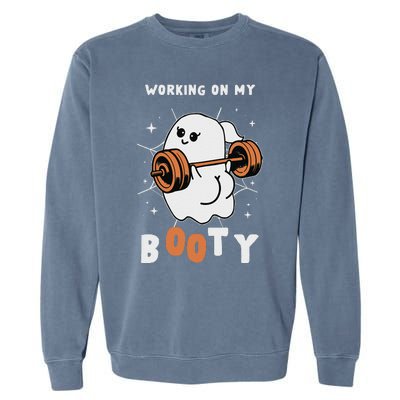 Working On My Booty Halloween Gym Cute Boo Ghost Fitness Garment-Dyed Sweatshirt