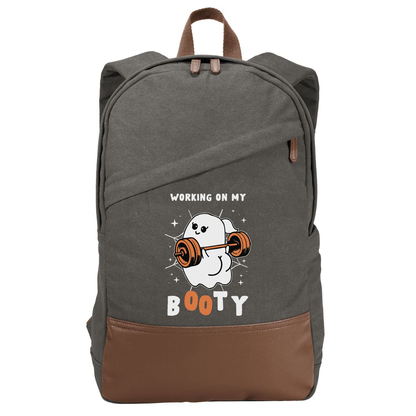 Working On My Booty Halloween Gym Cute Boo Ghost Fitness Cotton Canvas Backpack