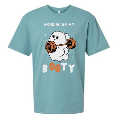 Working On My Booty Halloween Gym Cute Boo Ghost Fitness Sueded Cloud Jersey T-Shirt