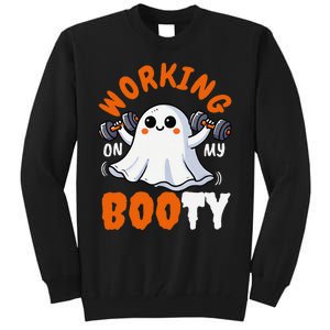 Working On My Booty Booty Funny Halloween Gym Ghost Pun Tall Sweatshirt