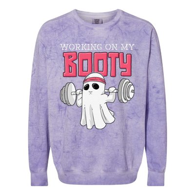 Working On My Booty Booty Funny Halloween Gym Ghost Pun Colorblast Crewneck Sweatshirt