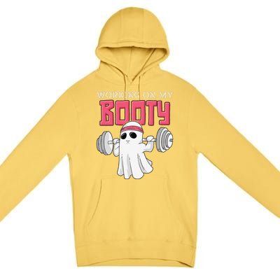 Working On My Booty Booty Funny Halloween Gym Ghost Pun Premium Pullover Hoodie