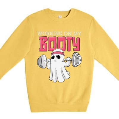 Working On My Booty Booty Funny Halloween Gym Ghost Pun Premium Crewneck Sweatshirt