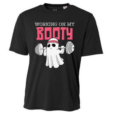 Working On My Booty Booty Funny Halloween Gym Ghost Pun Cooling Performance Crew T-Shirt