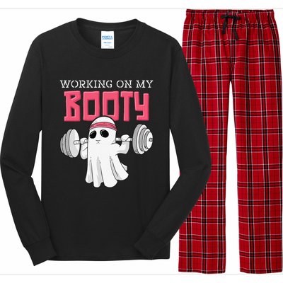 Working On My Booty Booty Funny Halloween Gym Ghost Pun Long Sleeve Pajama Set