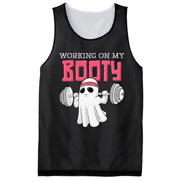 Working On My Booty Booty Funny Halloween Gym Ghost Pun Mesh Reversible Basketball Jersey Tank